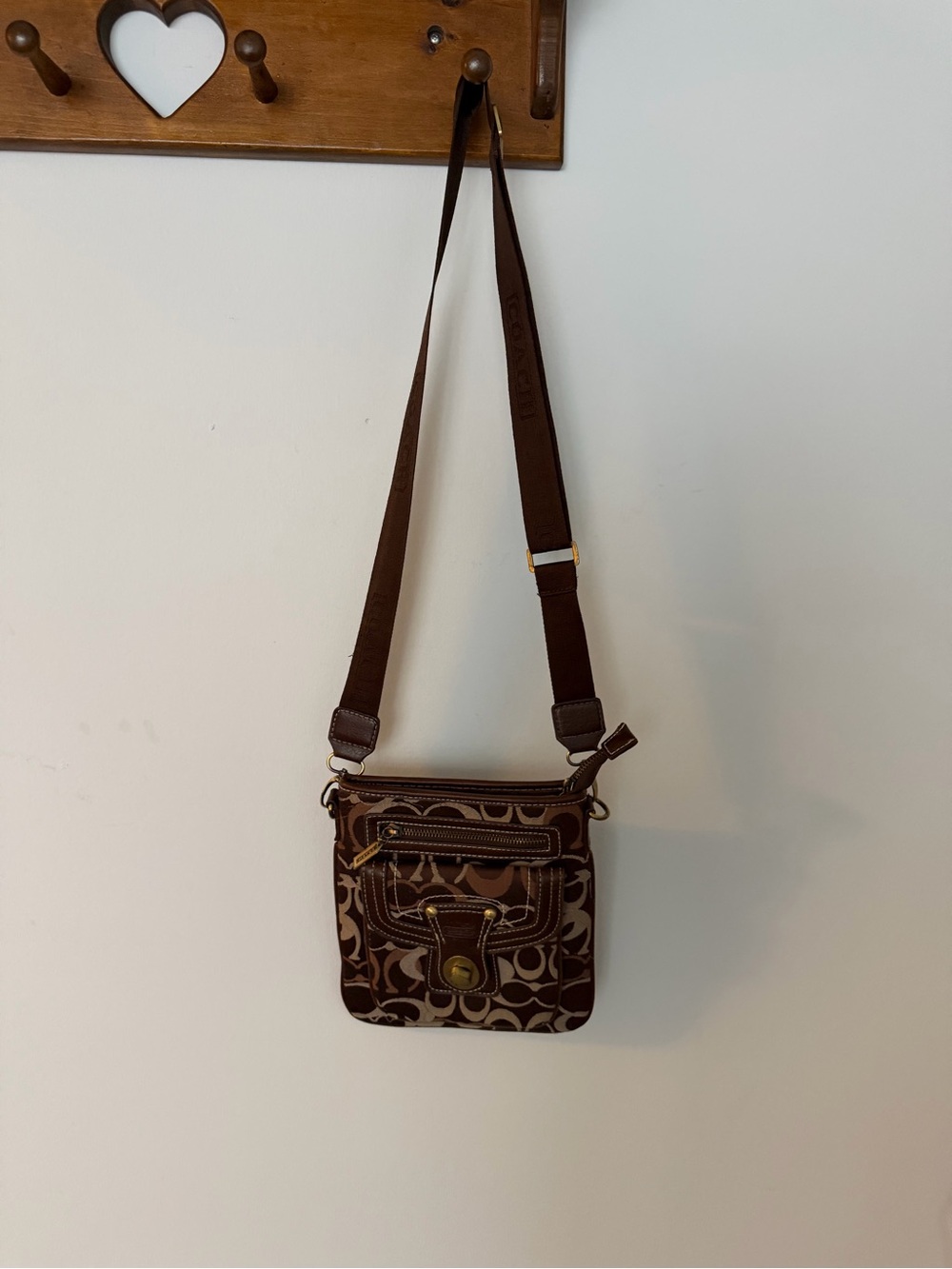 Coach Brown Signature Crossbody with Gold Hardware